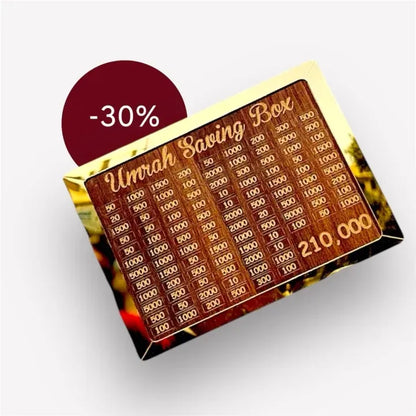 Umrah Saving Box - Wooden Islamic Money Saving Box - 280 Days Hajj & Umrah Savings Box Plan - Daily Halal Pilgrimage Fund Jar - Muslim Gift Idea - Step Closer to Umrah Every Day