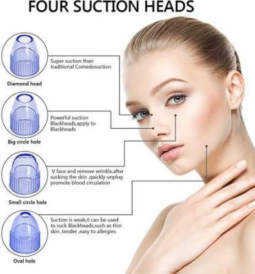 Derma Suction Pore Cleaning Device With Vacuum Action Face Pore Cleaner Facial Beauty Equipment 4 in 1 Black Head Remover